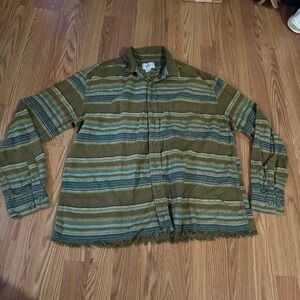 BDG Striped Green Blue Striped Men's‎ Jacket Top Bohemian Aztec Y2k Western
